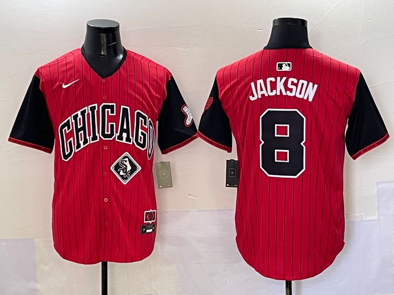 Men Chicago White Sox #8 Jackson Red Stripe Joint Name Nike 2025 MLB Jersey style 10